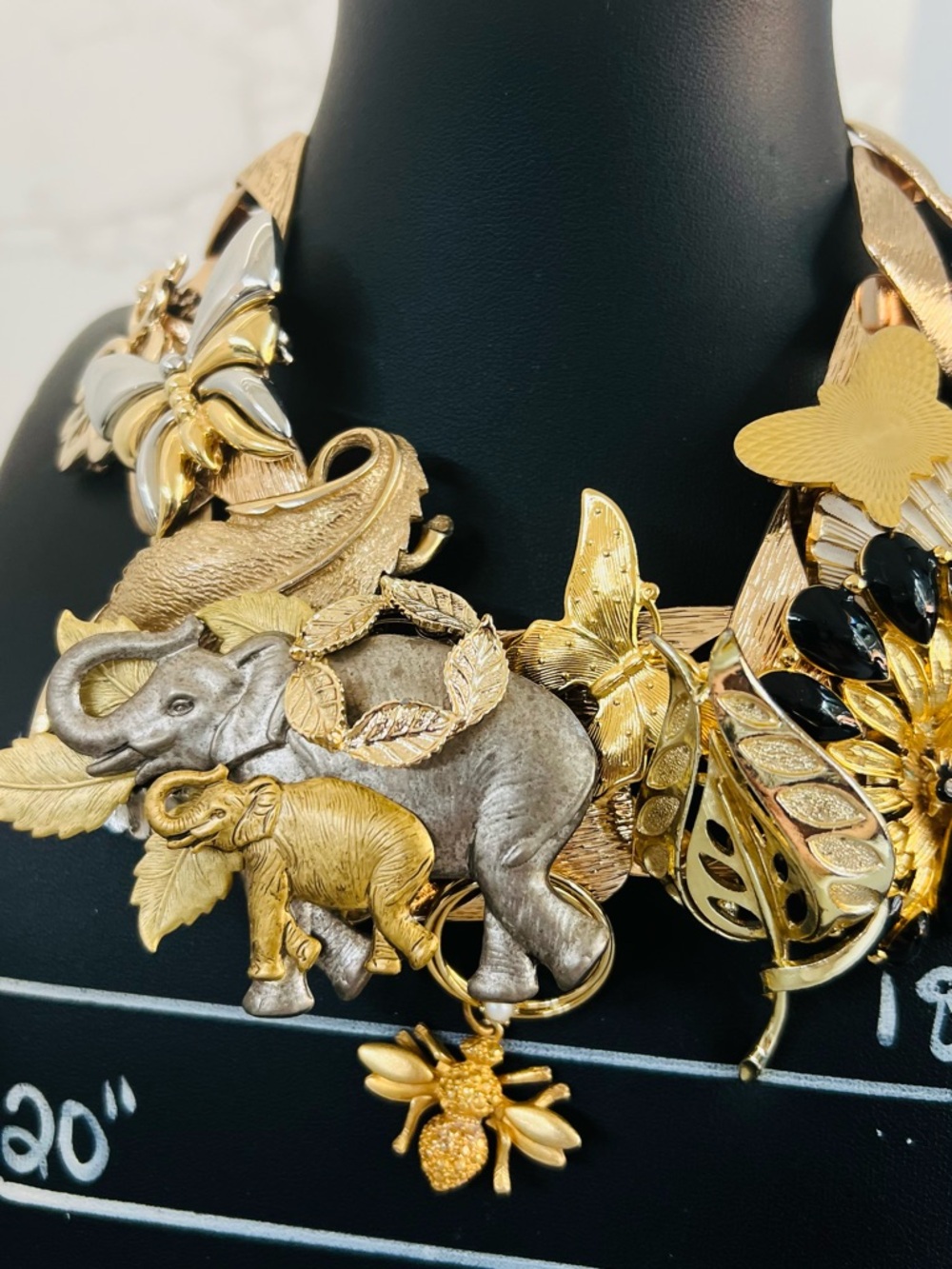 Upcycled Vintage Brooch Necklace "Earth Treasures" 16in - Picture 6 of 10